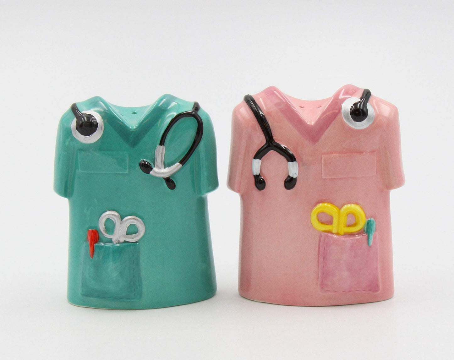 Fine Ceramic Healthcare Heroes Nurse Doctor Scrubs Salt & Pepper Shakers Set, 3-1/2" H