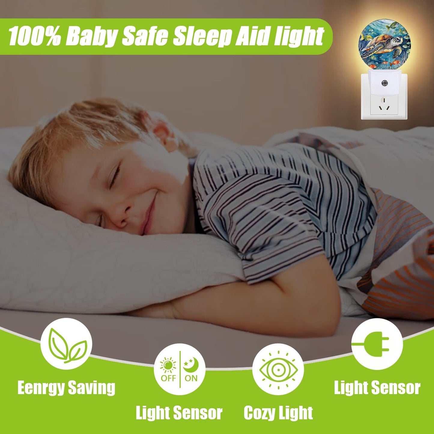 COSHARKLY Sea Turtle Night Light,Underwater World Night Lights Plug into Wall for Kitchens Toilets Bedroom Decorative Half Round Nightlight Led Lamp 0.5W Sleep Friendly