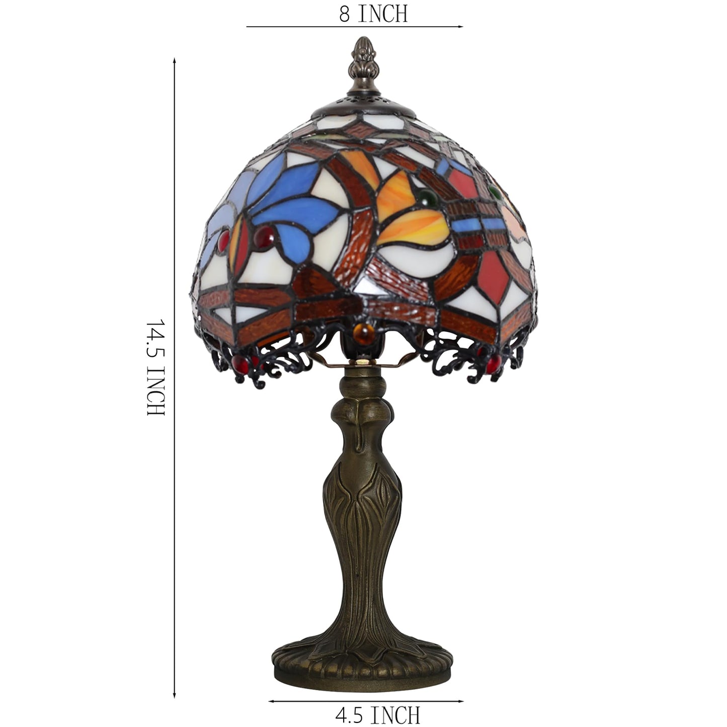 LUSTIX Small Tiffany Table Lamp Stained Glass Lamp Yellow Phoenix Style