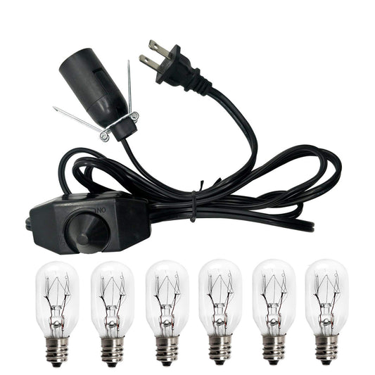 haraqi Salt Lamp Cord and Bulbs,Himalayan Salt Lamp Replacement Cord with Dimmer Switch,Original UL Listed Cord Bulb Replacement for Salt Rock Lamp with 6 Pack 25 Watt E12 Bulbs