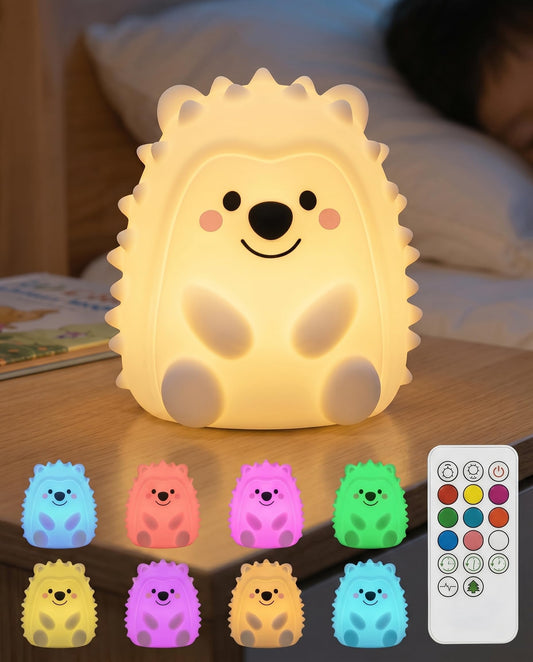 Hklynvia22 Hedgehog Night Light for Kids, 15/30/60 Min Timer Squishy Silicone Lamp, Touch/Remote 8-Color BPA-Free Rechargeable Night Light for Baby Nursery, Breastfeeding Bedside Sleep Buddy Gift