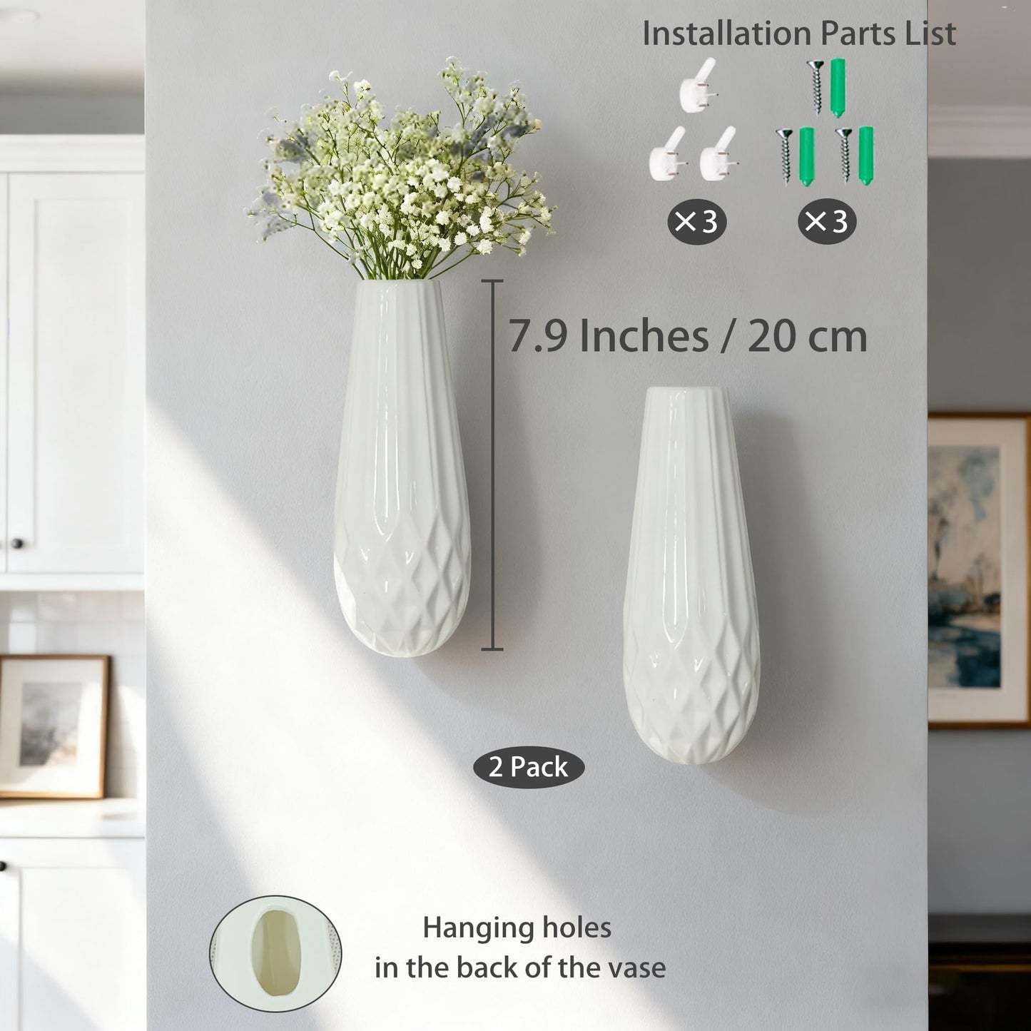 2 Pack GDSZJLJ Artistic Wall Ceramic Vase, White Hanging Vase That Turns Flowers Into Wall Art, Decorative Ceramic Sconce Vase
