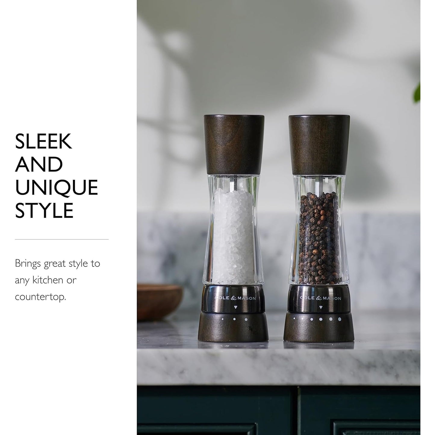 Cole & Mason Derwent Salt Mill - Gourmet Precision Salt Grinder - Refillable Seasoning and Spice Tools - Adjustable Seat, Himalayan and Kosher Salt Grinder Settings - Dark Wood