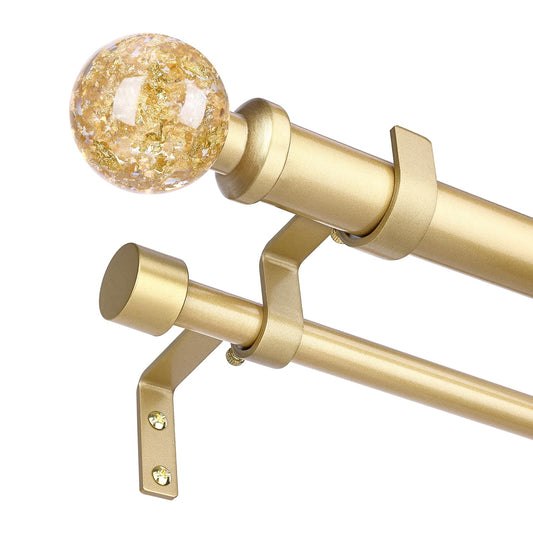 Wolistsa Double Curtain Rod 36-122 Inch, Gold Extra Long Dual Curtain Rods for Windows, Adjustable Heavy Duty Vintage Spliced 1 Inch Window Treatment Rods with Decorative Crystal Foil Finial