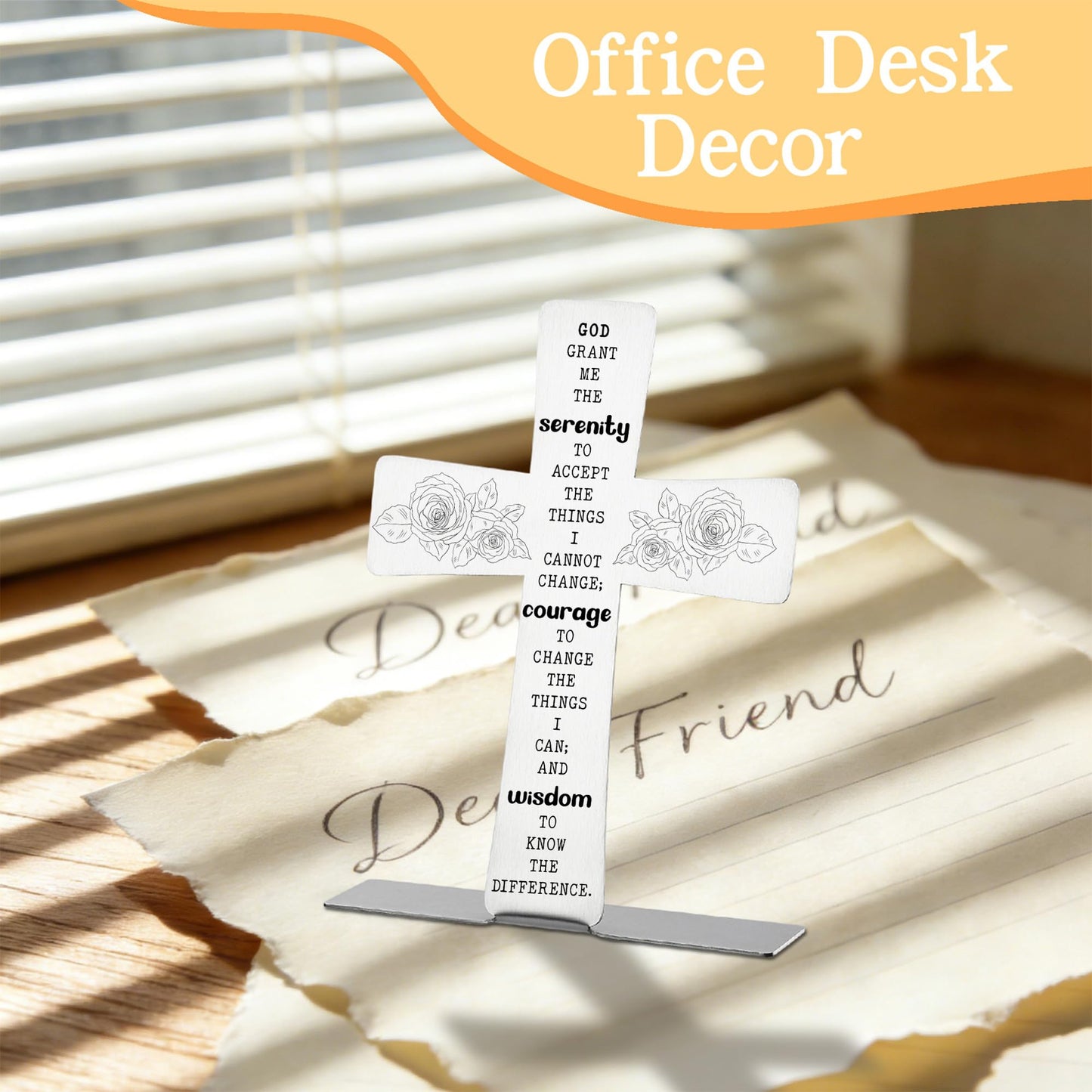 Christian Encouragement Desk Cross Decor Serenity Prayer Scripture Gift for Coworker Teacher Nurse Friend, Appreciation Thank You Graduation Office Desk Plaque, DSH889