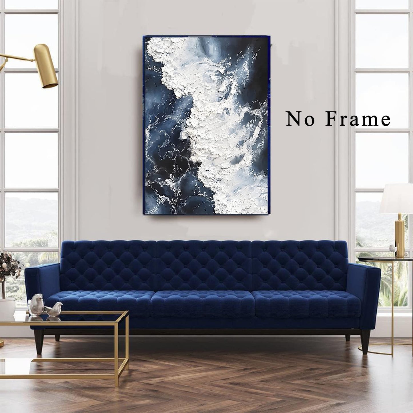 BACJUOPLDArt Abstract Ocean Canvas Wall Art Navy Blue And White Abstract Poster Blue Sea Ocean Wave Picture Modern Navy Blue Landscape Painting For Bedroom Wall Decor 16x24in No Frame