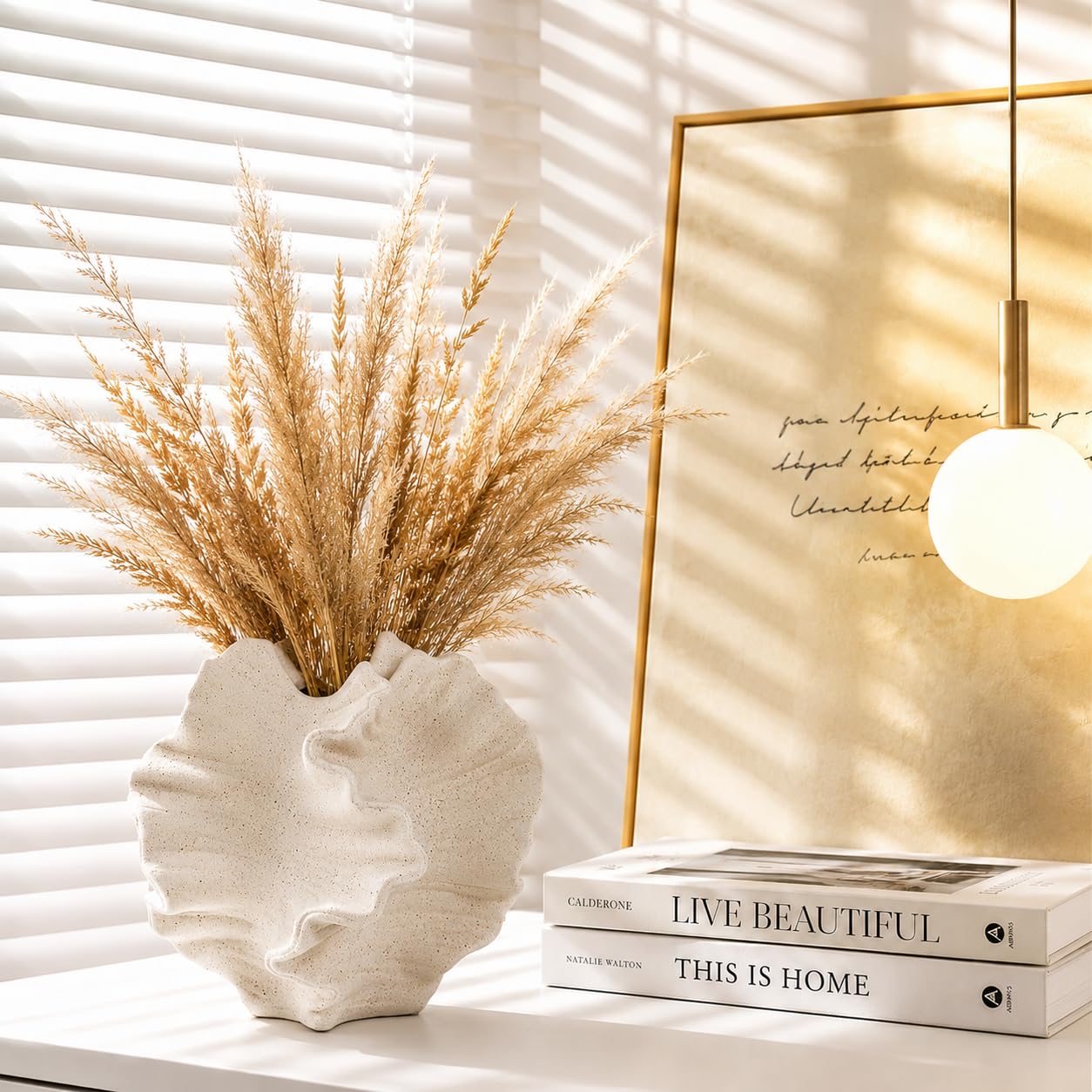 Betiura Ceramic Vase, Modern Sculptural Textured Vase, Beige Abstract Flower Vase for Home Decor, Living Room, Coffee Table, Shelf, Office, Centerpiece