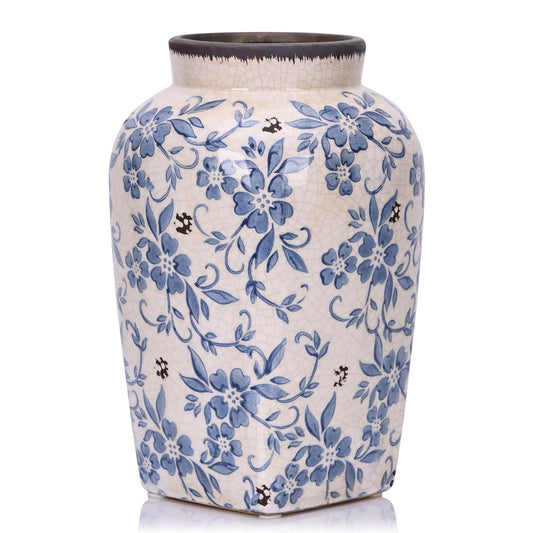 Blue and White Vintage Vase - 9.7 Inchs Chinoiserie Decor Crackle Finish Floral Vase, Rustic Farmhouse Decorative Vases for Table, Living Room, Bathroom, Shelf Decor, Mantel, Centerpieces