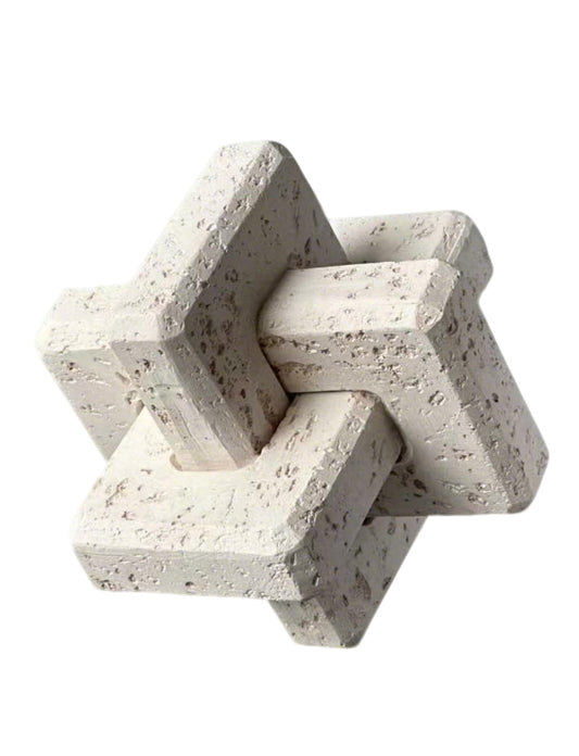 EXCHUES Knot Decor 3 Link – Resin Travertine Coffee Table Decor for Living Room, Beige Decorative Objects for Shelves, Stone Marble Texture Accent for Entryway Home (Beige 4.7 Inch)