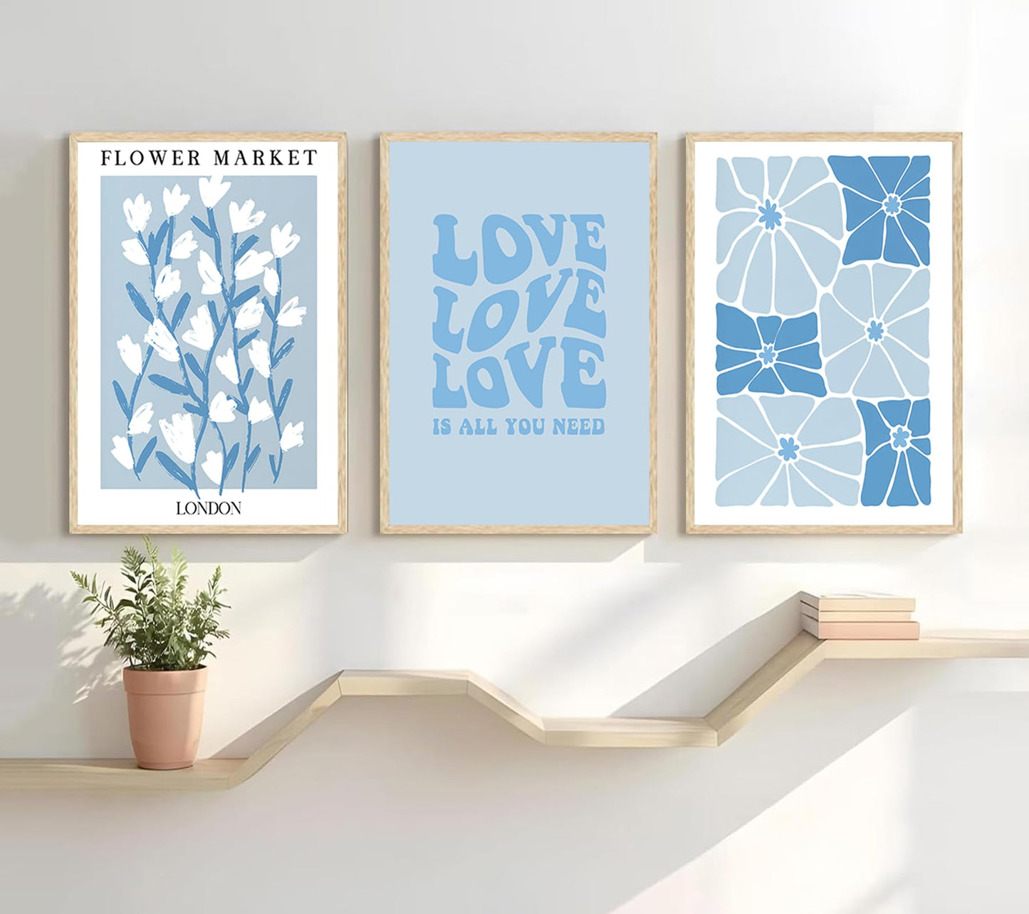 6Pcs Blue Coastal Wall Art Coastal Aesthetic Wall Decor Pictures Abstract Minimalist Posters Prints Boho Blue Plant Leaves Painting Artwork for Bedroom Living Gallery Home Decoration 12x16in, Unframed