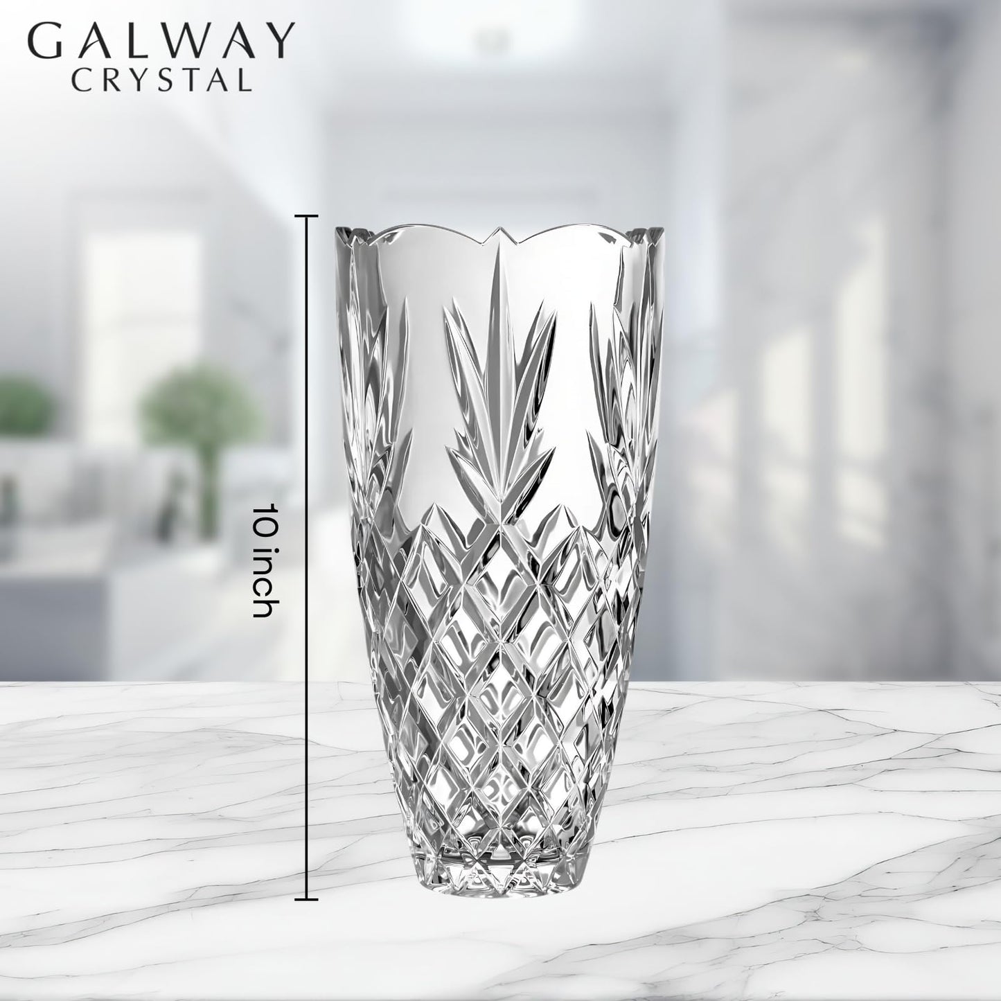 Galway Crystal Renmore Vase 12"H x 8"W, Cut Glass Cylinder Flower Vase, Decorative Centerpiece for Home Decor