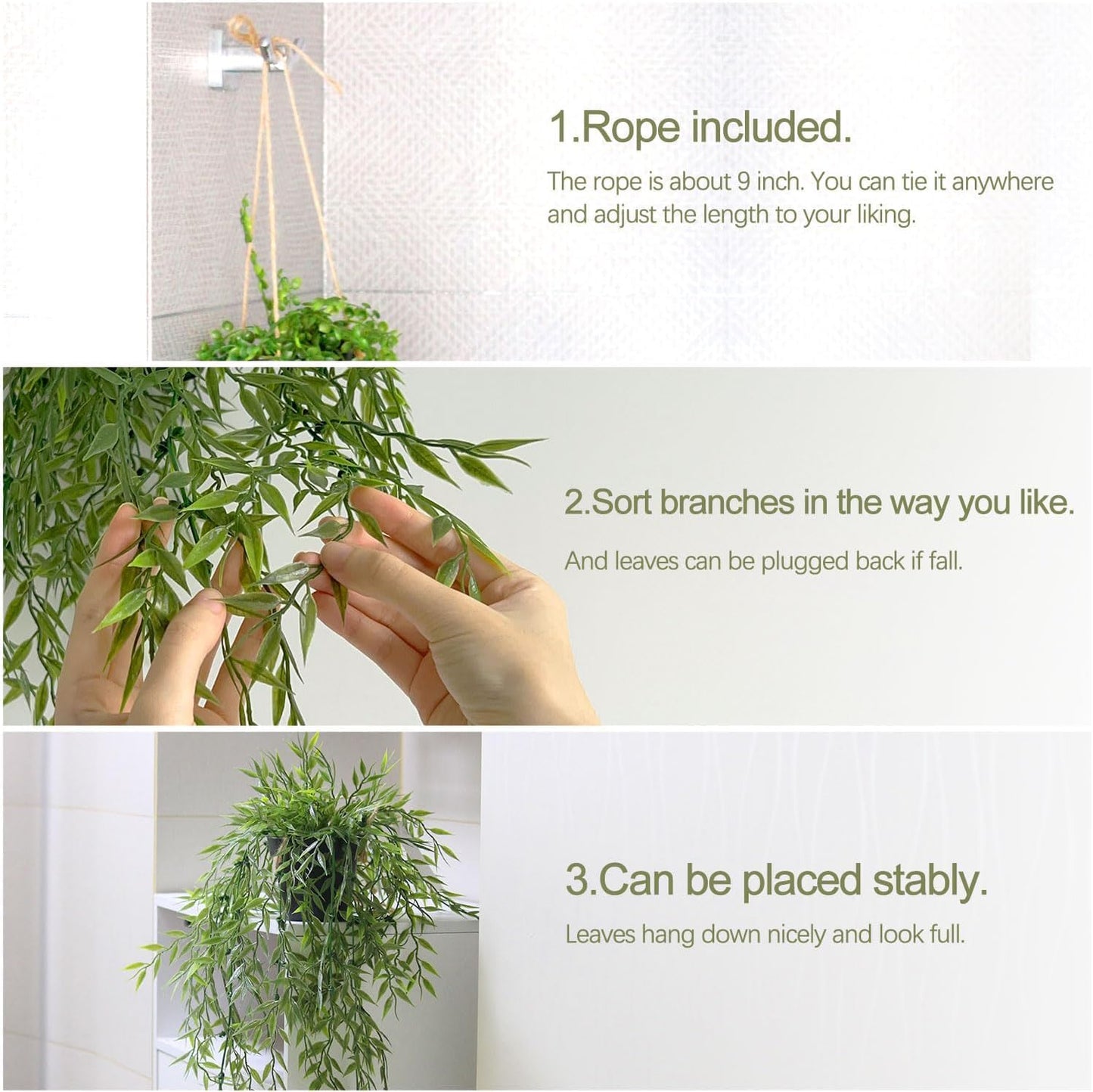 PENGYEE Fake Plant Indoor Set, 3Pcs Fake Hanging Plants with Pots and 3Pcs Small Artificial Plants Boxwood Topiary in Cement Planter for Home Bathroom Kitchen Farmhouse Office Shelf Desk Room Decor