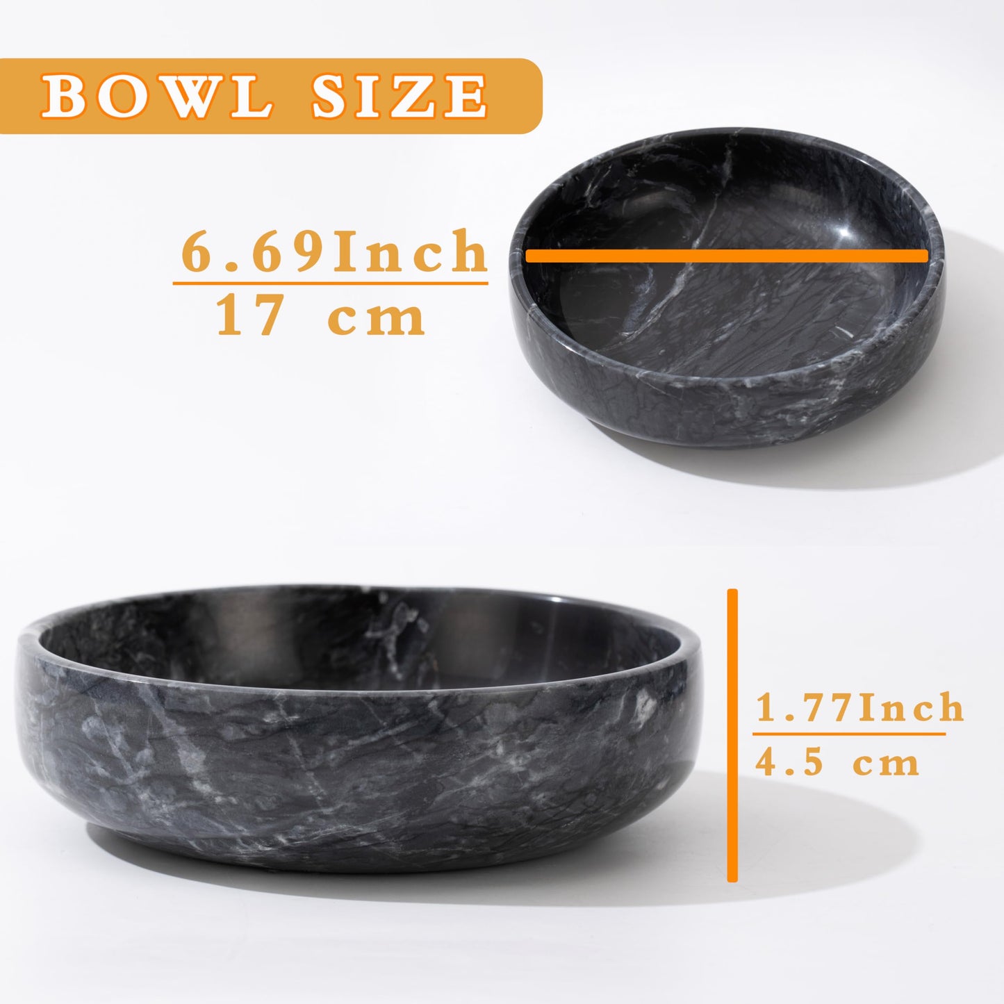CM CHIC MONDAY 6.7" Large Decorative Bowl, Natural Marble Decorative Bowls for Home Decor, Key Bowl, Candy Bowl, Smudge Bowl, Coffee Tables Centerpiece (Natural Black)
