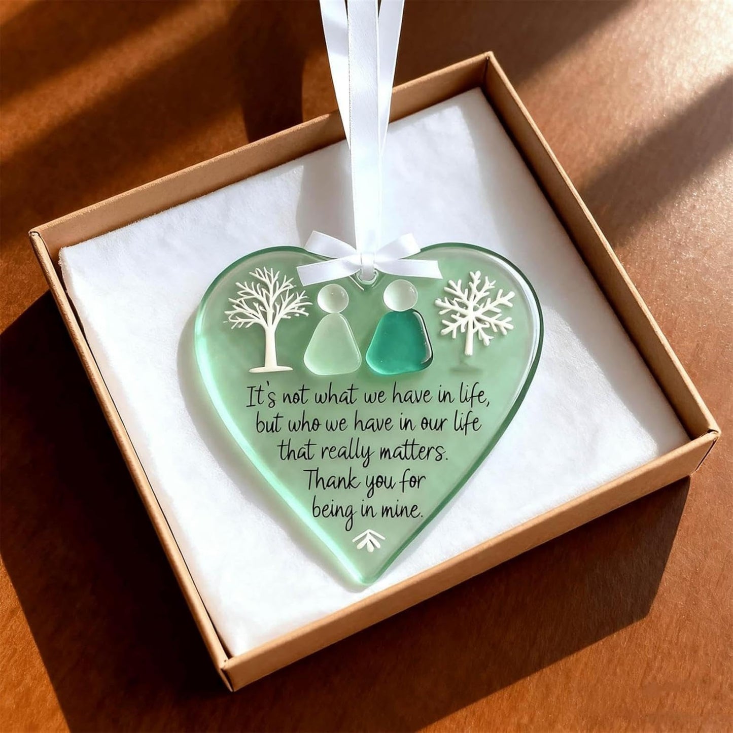 Friendship Snowflake Keepsake Ornament, Sea Glass Friendship Decor, Christmas Tree Seaglass Heart-Shaped Hanging Decorations for Best Friends, Friendsgiving Gifts for Bestie(2pcs A)