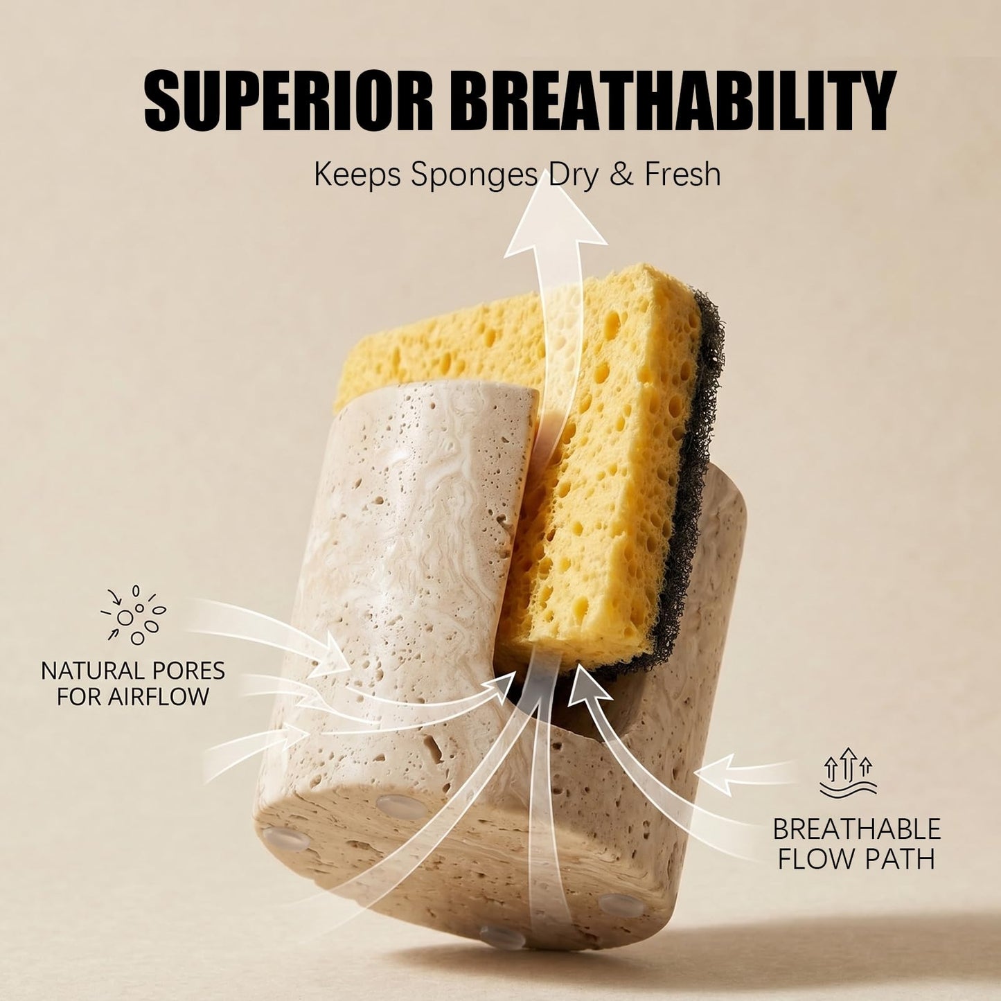 NADSENY Natural Travertine Sponge Holder - Wabi-Sabi Stone Drying Rack for Kitchen Sink & Bathroom, Decorative Candle Tray, Flowers Organizer & Toothbrush Holder - Housewarming Gift, Home Decor
