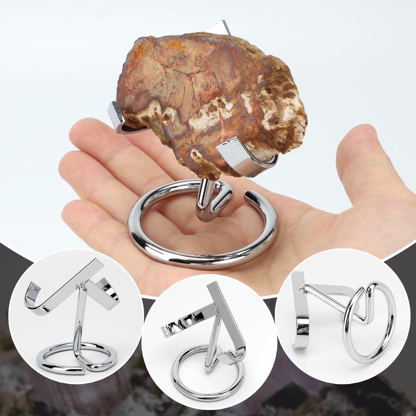 KCGANI 4 Pcs Crystal Rock Display Stand, Silver Stand for Display Self Standing Stands Holders, Crystal Display Stand for Crystals Stones Rocks Fossil Jewelry Ball Gemstone Collections Display