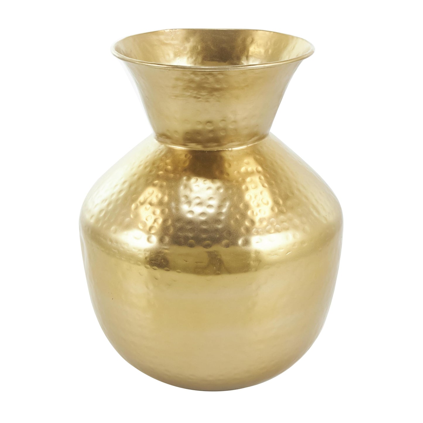 Deco 79 Metal Decorative Vase Hammered Spotted Centerpiece Vase with Fluted Top, Flower Vase for Home Decoration 10" x 10" x 13", Gold