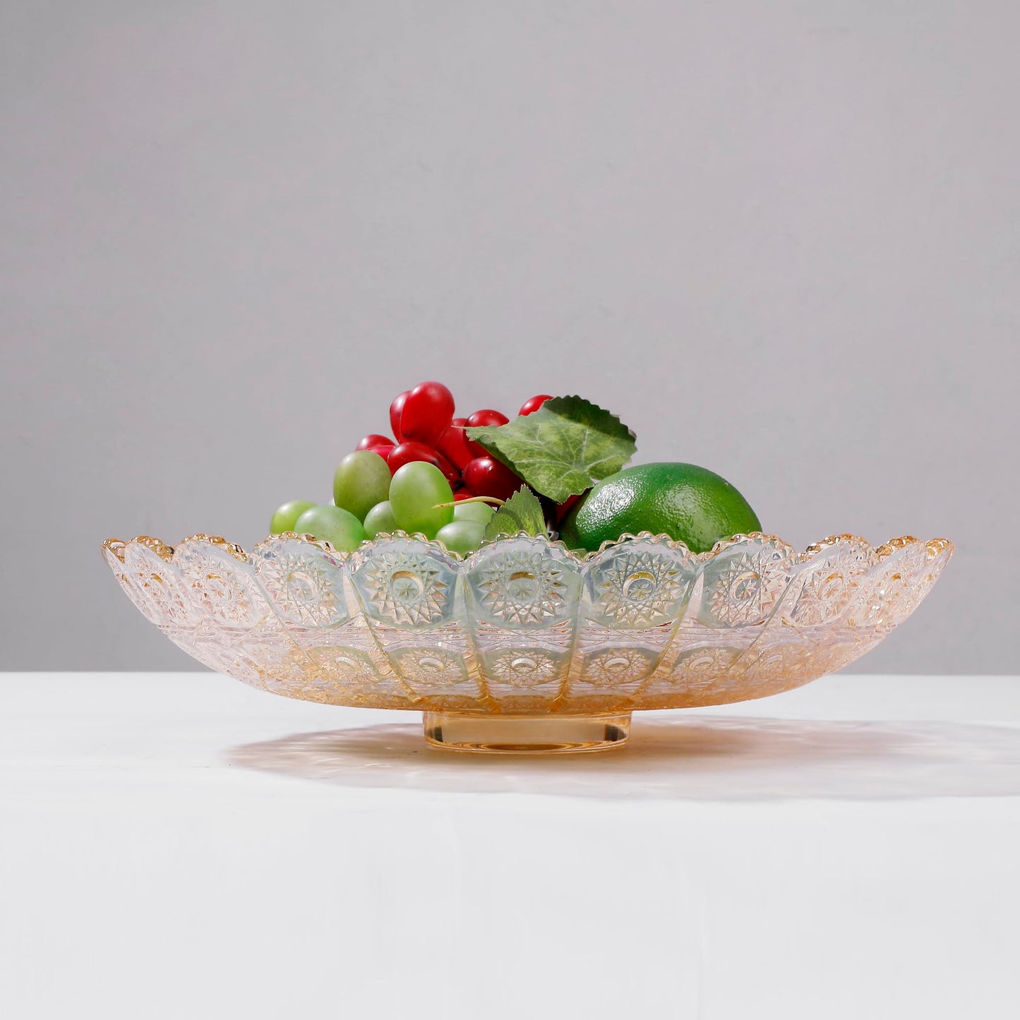 Unique Gold Flower-Shaped Crystal Glass Decorative Footed Bowl -10.6 inch Diameter, Tabletop Fruit Plates Dessert Plate Cake Plate,Candy Tray,Wedding Home Decor.