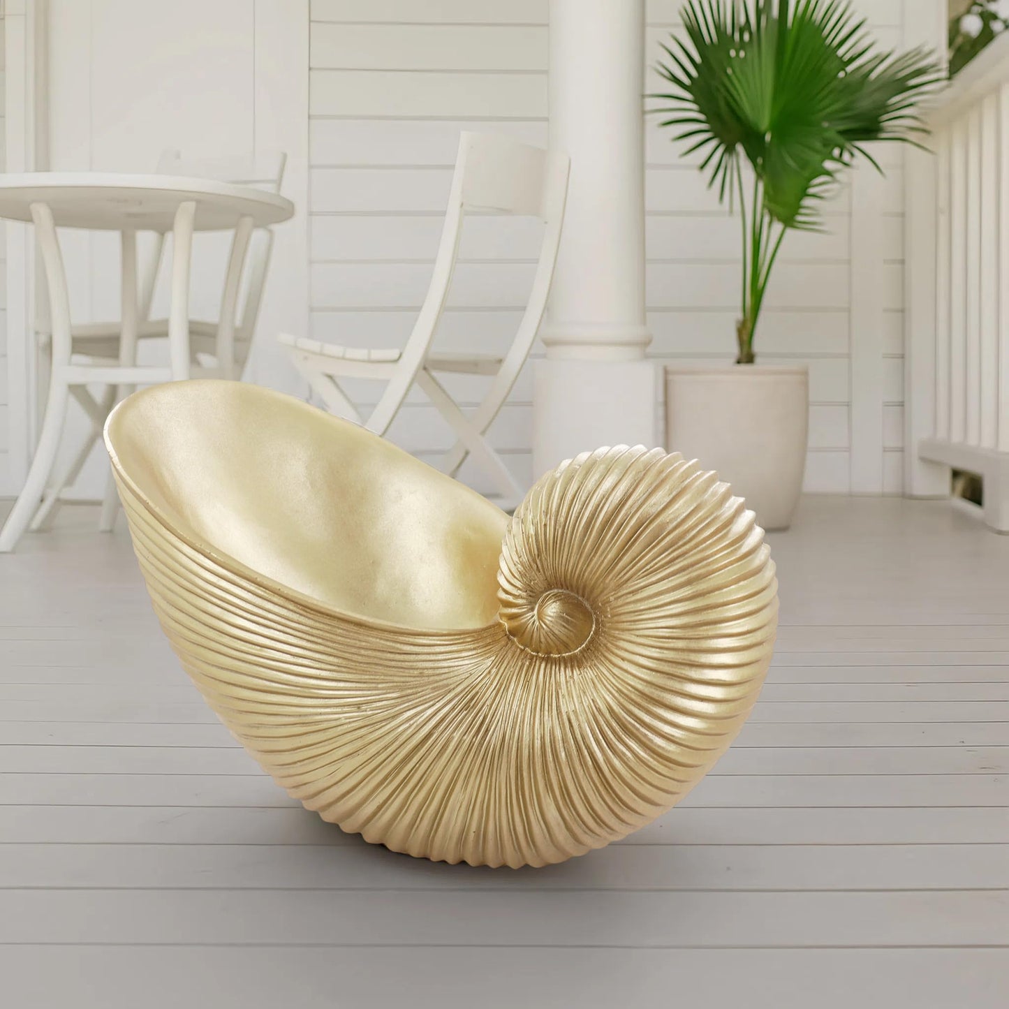 Dwelloria Gold Nautilus Shell Resin Sculpture – Coastal Sea Shell Statue for Home Décor, Modern Ocean Inspired Nautical Art Accent for Shelf, Mantel or Tabletop (Gold Nautilus)