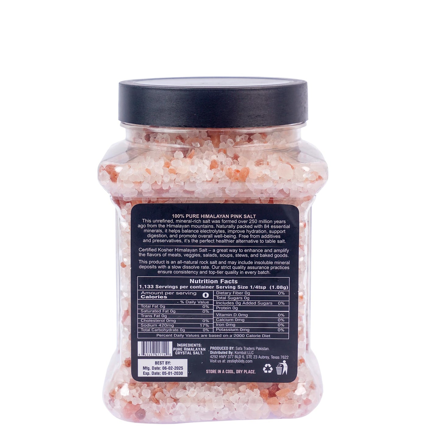 Zestiq Foods Himalayan Pink Salt – Natural, Kosher & Unprocessed Coarse Grain, 2.2 lb Jar, Rich in 84 Minerals for Cooking & Grinder Use