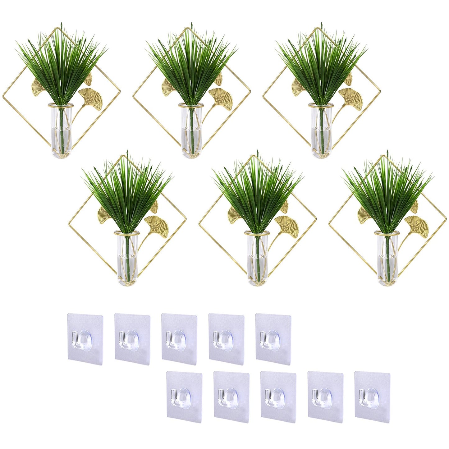 Romooa 6 Pieces Gold Wall Decor Hanging Planters for Hydroponics Plant, Metal Vase Indoor Plants Holder Modern Geometric Wall Art for Home Bathroom Bedroom Living Room Office(Plants Not Included)