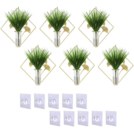 Romooa 6 Pieces Gold Wall Decor Hanging Planters for Hydroponics Plant, Metal Vase Indoor Plants Holder Modern Geometric Wall Art for Home Bathroom Bedroom Living Room Office(Plants Not Included)