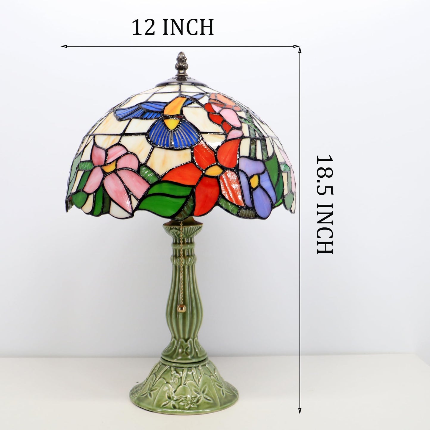 MQYXH Tiffany Style Stained Glass Table Lamp 18.5 Inch - Blue Hummingbird