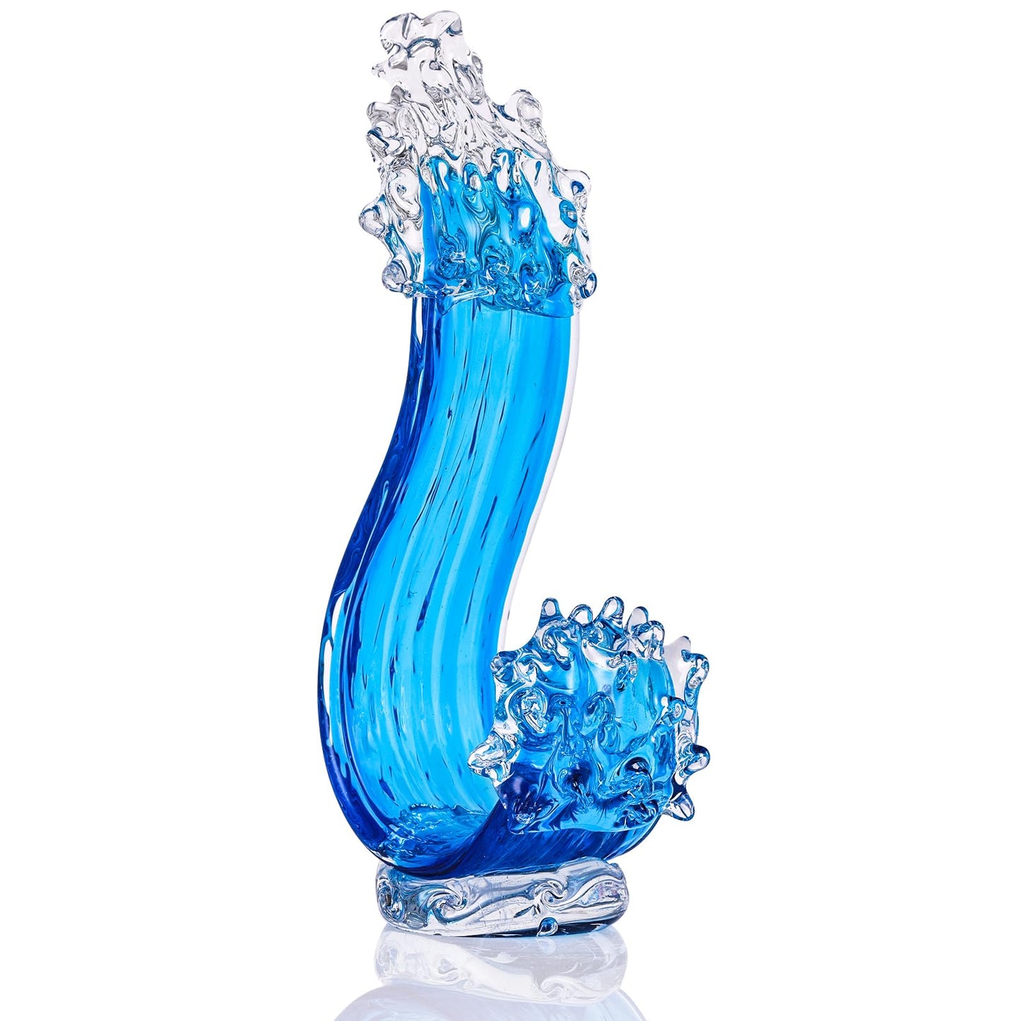 JexaTrek Blue Glass Sculpture Home Decor, Hand Blown Glass Art Statue, Glass Ocean Waves Home Living Room Decorations for Office Bookshelf Coffee Table Room Console Decor Accents.