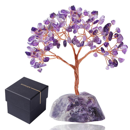 Sunnlejw Amethyst Crystal Tree of Life, Chakra Tree Gifts for Women Purple Room Decorations,Crystals and Healing Stones Reiki Positive Energy, Feng Shui Office Desk Decor Meditation