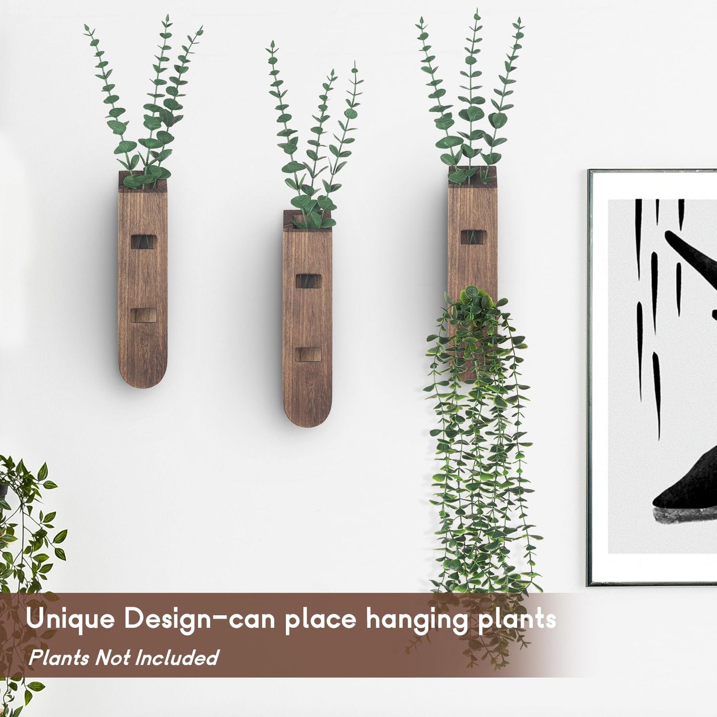 3 Pack Wood Planter Set, Boho Wall Decor for Living Room, Modern Farmhouse Entryway or Bathroom Decor, Wooden Vase Aesthetic Art for Wall Decorations