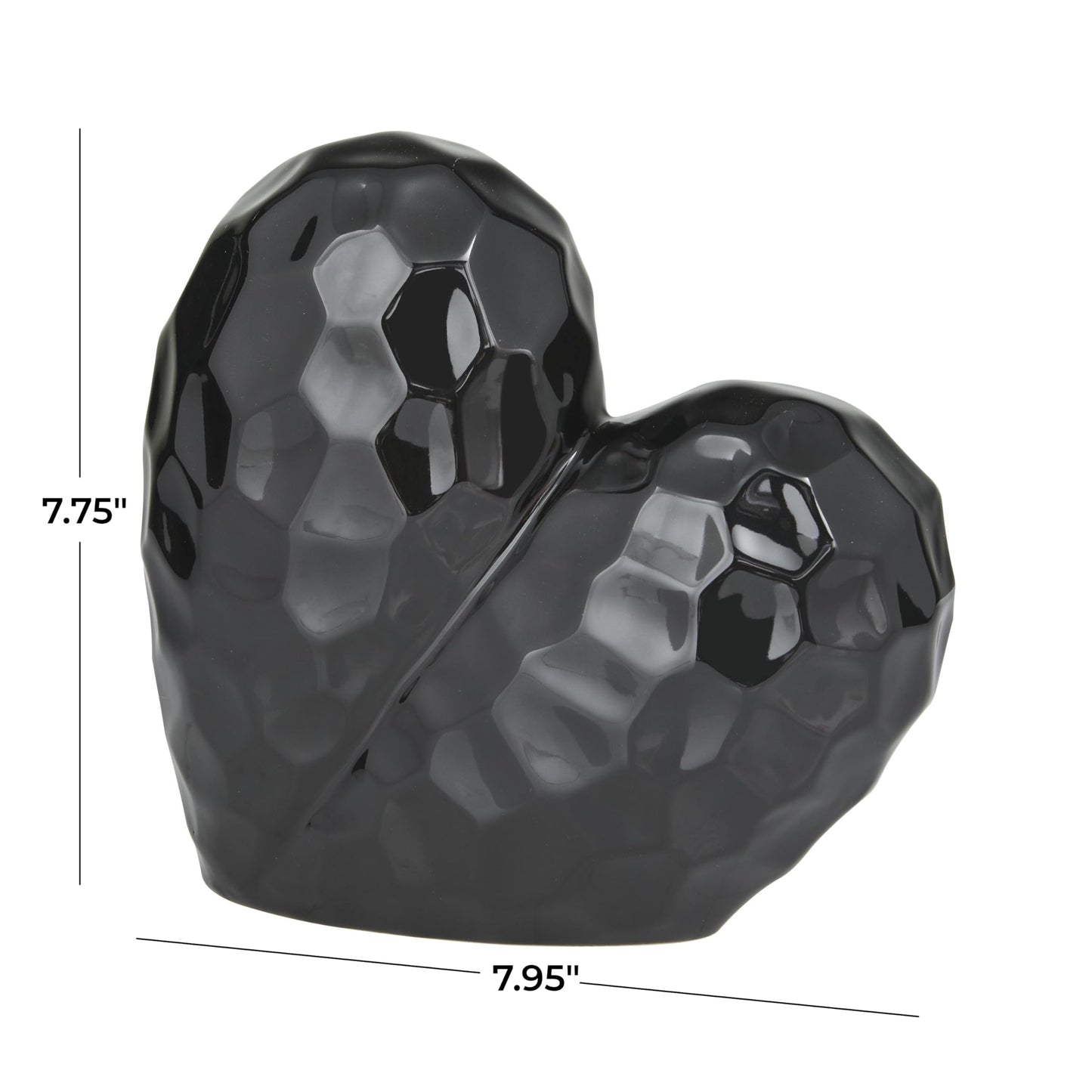 Deco 79 Porcelain Ceramic Heart Decorative Sculpture Dimensional Angled Origami Inspired Home Decor Statue, Accent Figurine 8" x 3" x 8", Black