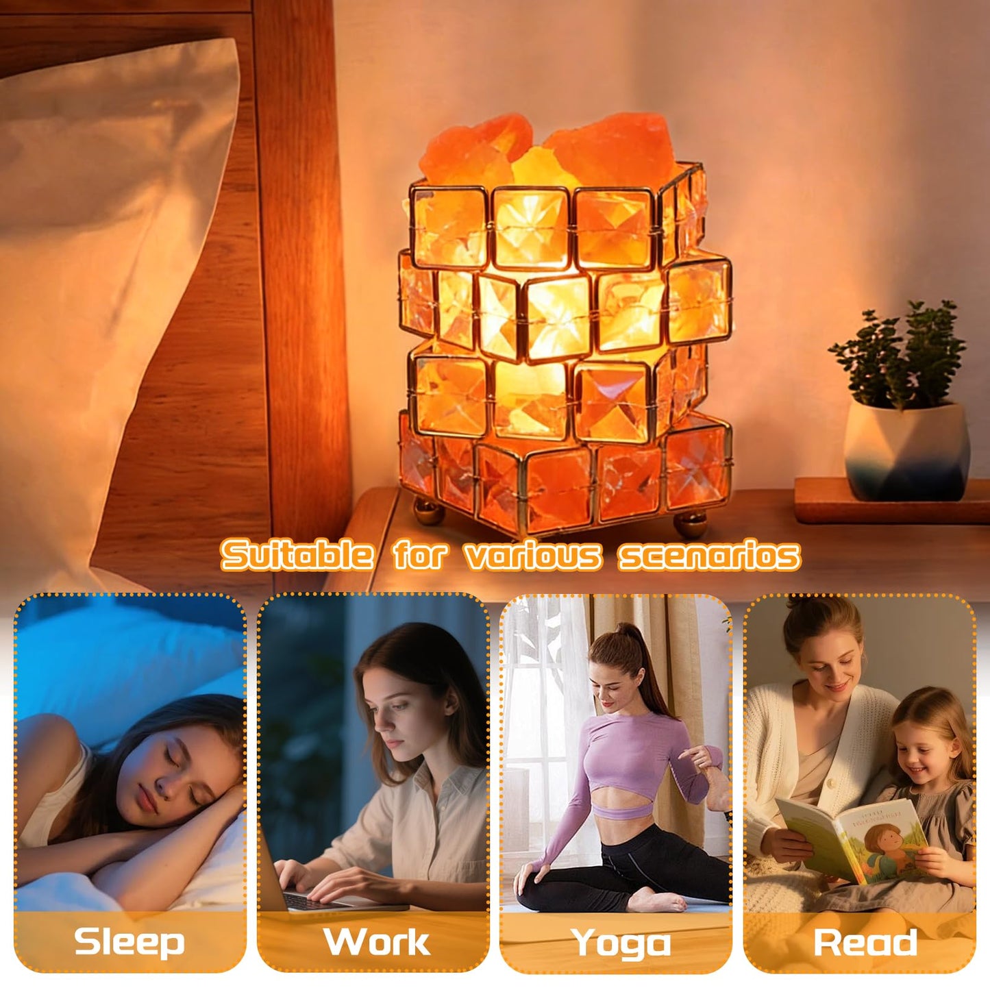 Natural Himalayan Pink Salt Lamp, Dimmable Single Lighting, Plug-in Powered, Crystal Salt Rock Lamp, Glow Night Light for Bedroom Office, UL & ETL Certified Cord