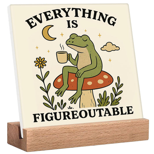 Inspirational Office Desk Decor Everything Is Figureoutable Sign Motivational Gifts For Women Kids - Mental Health Decor Funny Frog Coffee Desk Art Calming Corner Decorations For Classroom Dorm Bedroom
