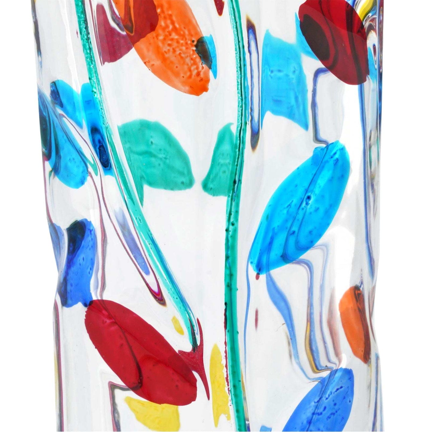 Glass Of Venice Murano Italian Handmade Crystal Flower Vase - Multicolor Tree Leaves Branches Design - Made in Venice, Italy 7-1/2 Inch Tall