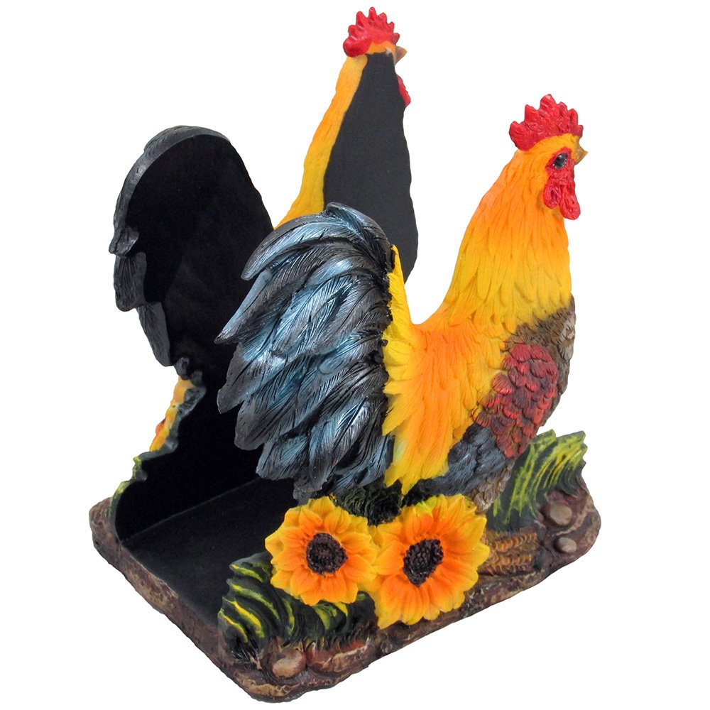 Decorative Rooster Napkin Holder Stand Sculpture for Figurines and Statues As Farm & Country Kitchen Decor Table Centerpieces and Collectible Chicken or Rustic Gifts for Farmers