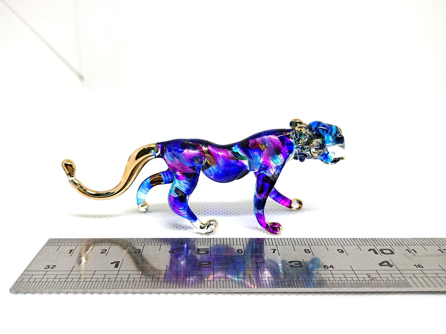 Sansukjai Tiger Miniature Figurines Hand Blown Glass Art Animals Collectible Gift Home Décor (Blue Purple)