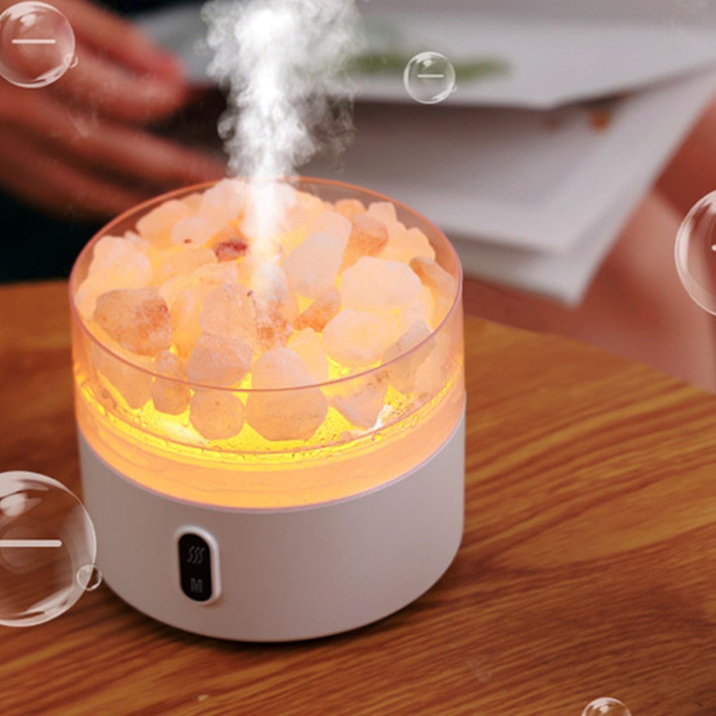 Salt Stone Lamp Diffuser Humidifier, 7 Colorful Light Intelligent Aromatherapy Mist Humidify Machine USE Charging Suitable for Office Desktop Home Bedroom Car