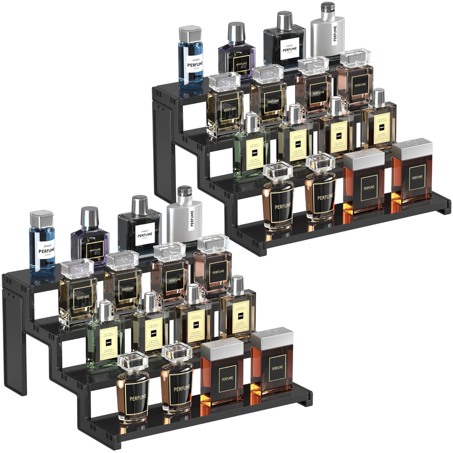 Lifewit Spice Rack, Perfume Cologne Organizer, Cupcake Stand, Tool-Free Assembly, Display Riser Shelf, Seasoning Figurine Makeup Holder, Room Decor, Kitchen Cabinet Storage, Black, 12in-4 Tier, 2 Pcs