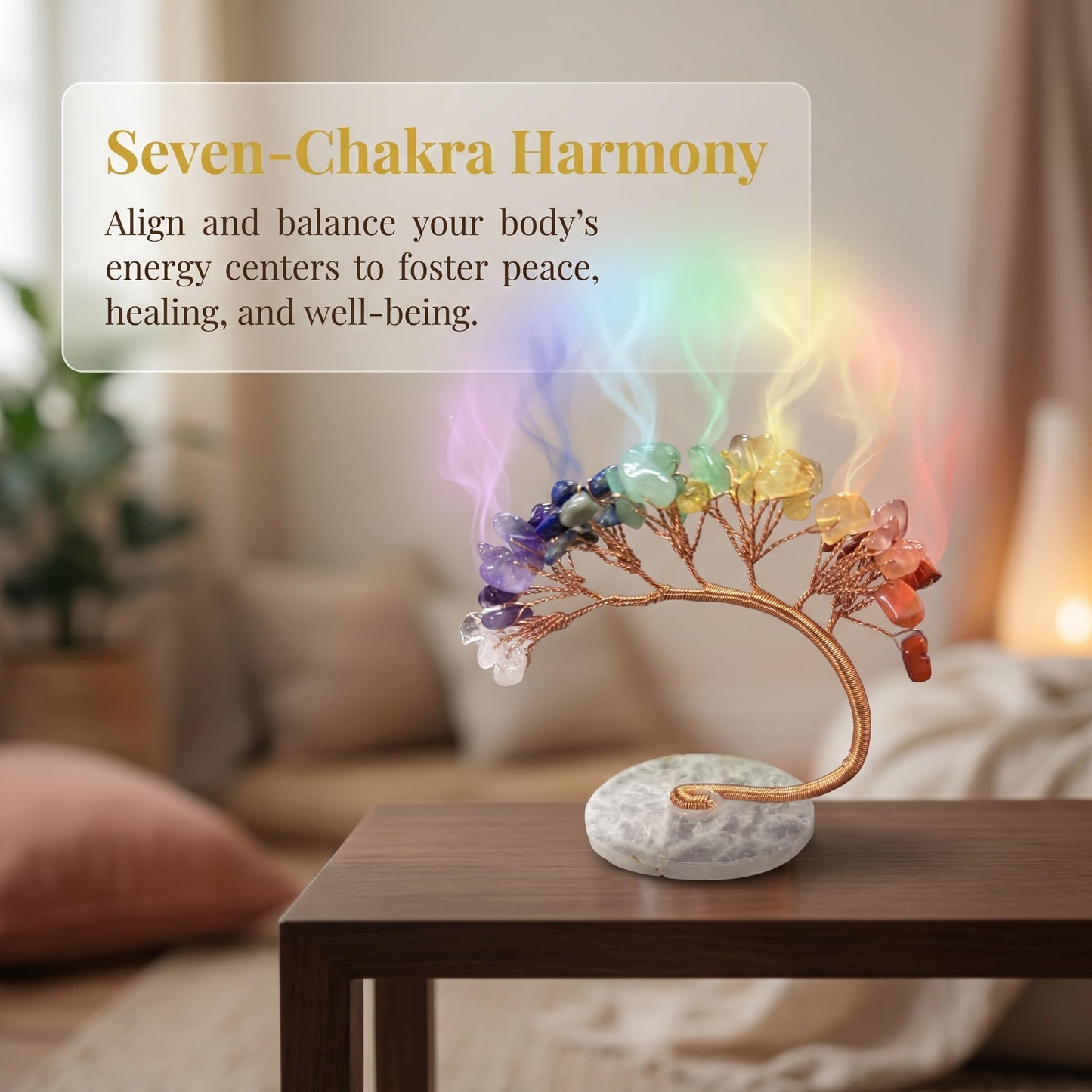 7 Chakra Crystal Tree of Life, Handmade Healing Crystals Gemstones Decor for Good Luck, Positive Energy Home Decor & Office Table, Meaningful Birthday Gifts for Women, Mom & Friends