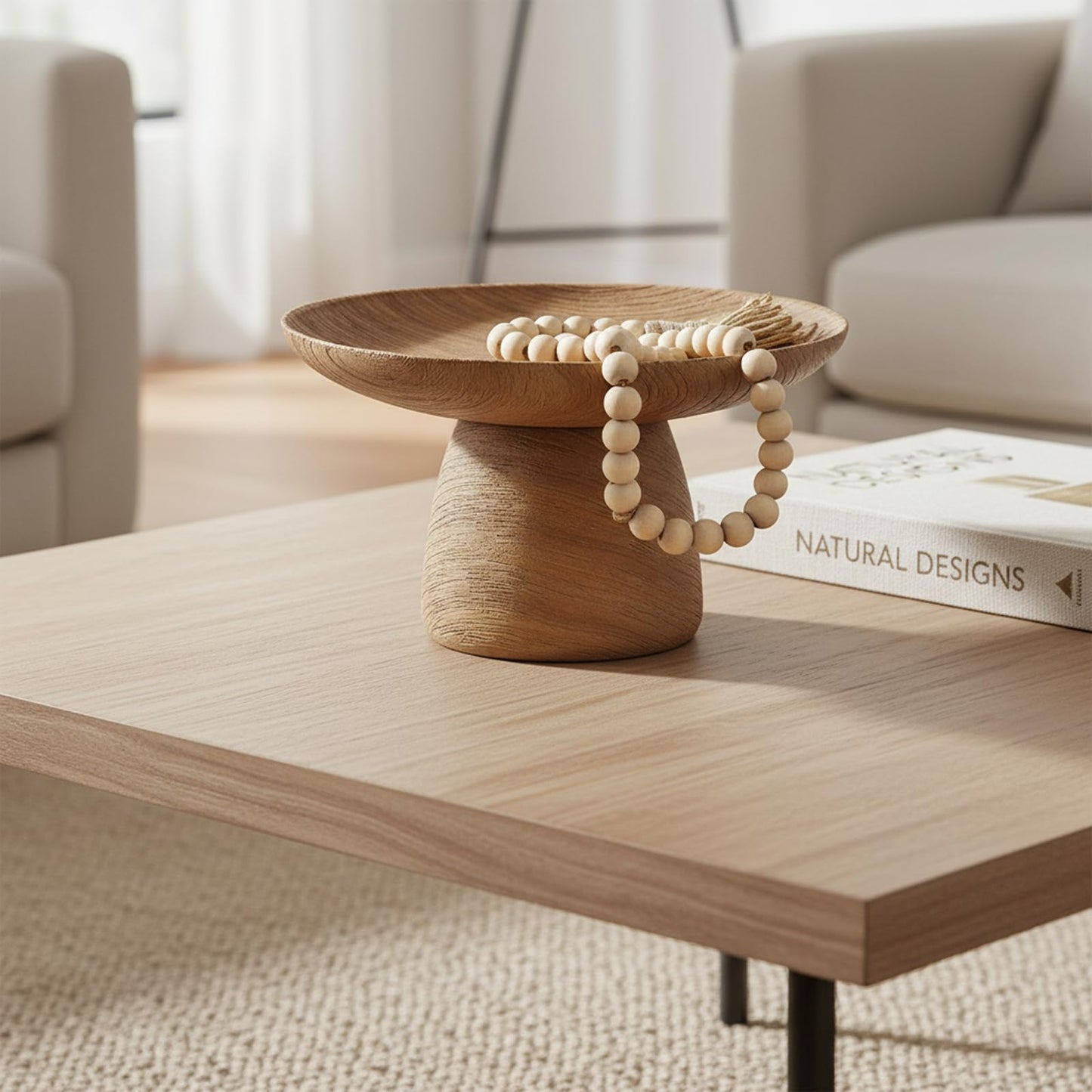 Braxio Faux Wood Decorative Bowl - Resin Pedestal Wood Grain Catchall Bowl for Entryway Keys, Coffee Table Decor, Living Room Centerpiece, Housewarming Gift 8.5 x 8.5 x 4.8 Inch