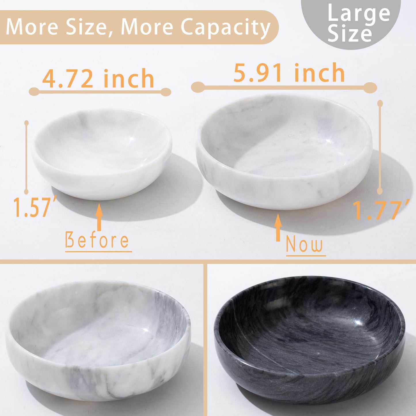 CM CHIC MONDAY 5.91'' Large Decorative Marble Bowl for Home Decor, Key, Incense Burner, Smudge, Coffee Tables Centerpiece, Soap Serving (Black)