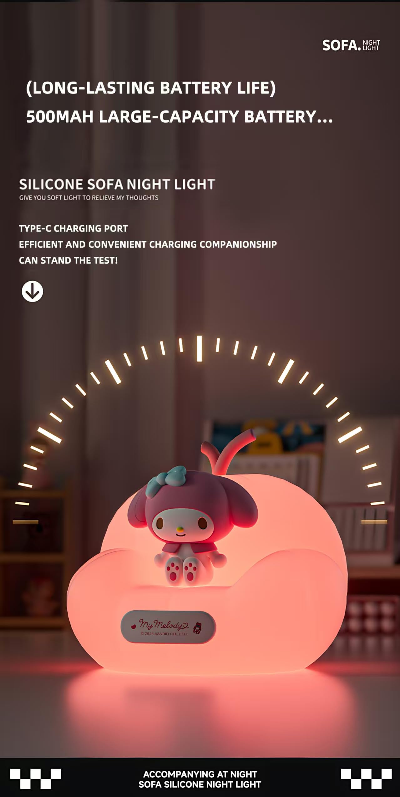 leuaxmy Cute Melody Night Light, Cartoon dimmable sili Cone Children's Night Light, Long Battery Life, Rechargeable Melody Light, Toddler Night Light, Gift for Boys and Girls (Pink Melted)