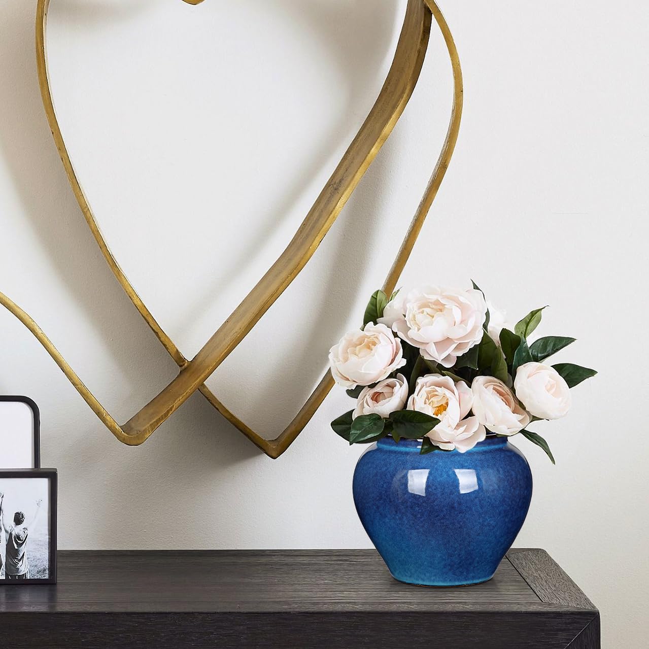 Hollyone Blue Vase Porcelain Ceramic Vase 7inch Flower Vases Classic Decorative Floral Vases for Bedroom Living Room Console Table Accent Shelf Tabletop Home Decor