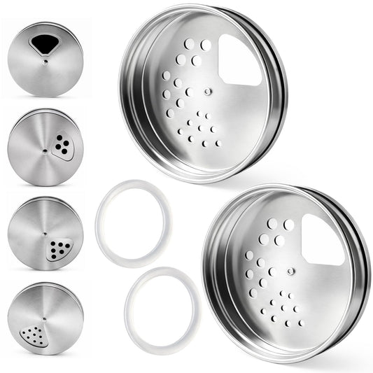2 Pack Adjustable Mason Jar Spice Shaker Lids with Silicone Sealing Ring Gasket for Regular Mouth Adjustable Tops Pour Spout Seasoning Shaker Dispenser for Spices Salt Sugar Flour Seasonings (2)