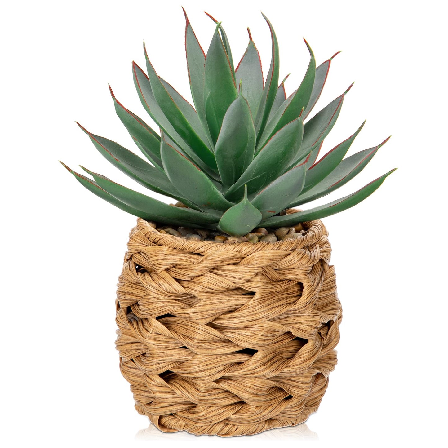 Briful Succulents Plants Artificial for Home Decor, Realistic Potted Fake Agave Plant in Wicker Basket, Cute Aloe Maguey Faux Plant, Shelf Tables Decor, Modern Farmhouse Home Decorations