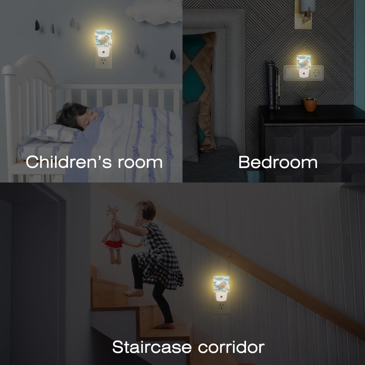 sndheke Starfish Seashell on Beach Night Light Plug into Wall, Summmer Ocean Beach Dusk to Dawn Night Light,0.5w Energy Saving Sleep Friendly Nightlights for Kids Boys Girls Home Decor