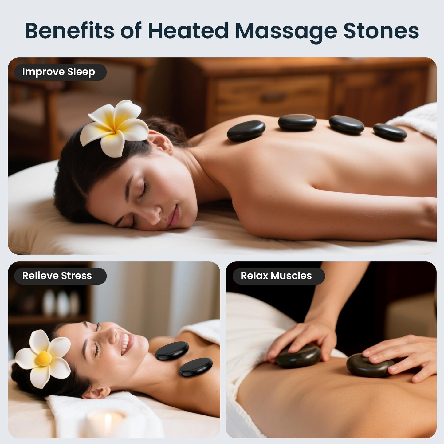 StateRiver Shell Hot Stones Massage Set, 18-Piece Basalt Hot Stones with Heater Kit, Featuring an Elegant Seashell Design for Spa Use. Perfect for Relaxation, Healing, and Pain Relief. （Blue）