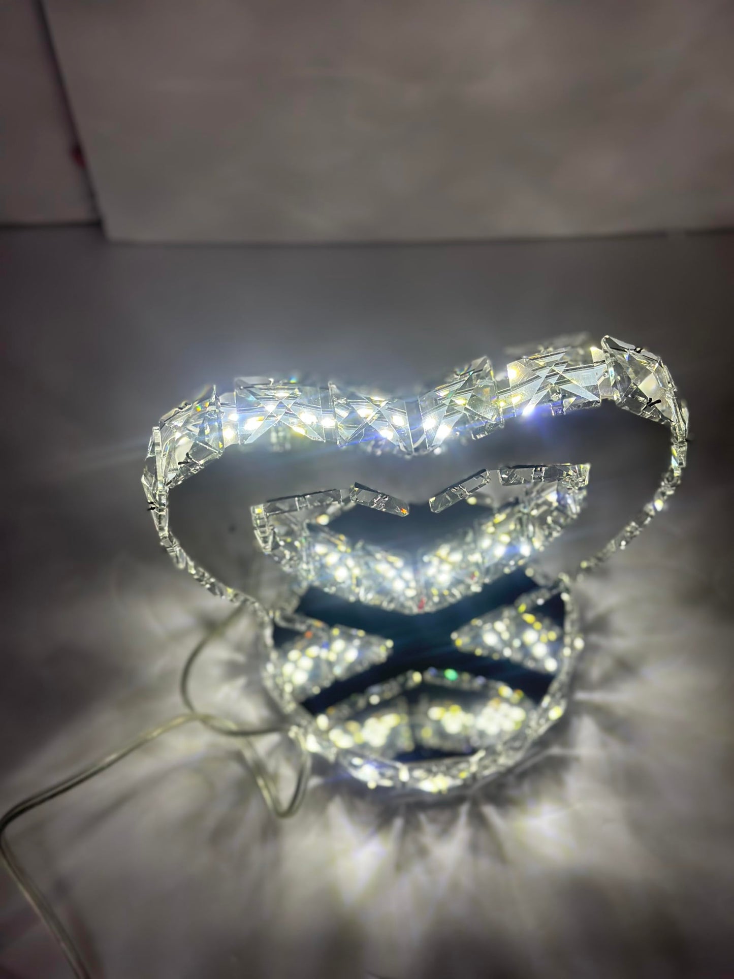Vase Branch Glass Crystal Heart Table Lamp, LED Light