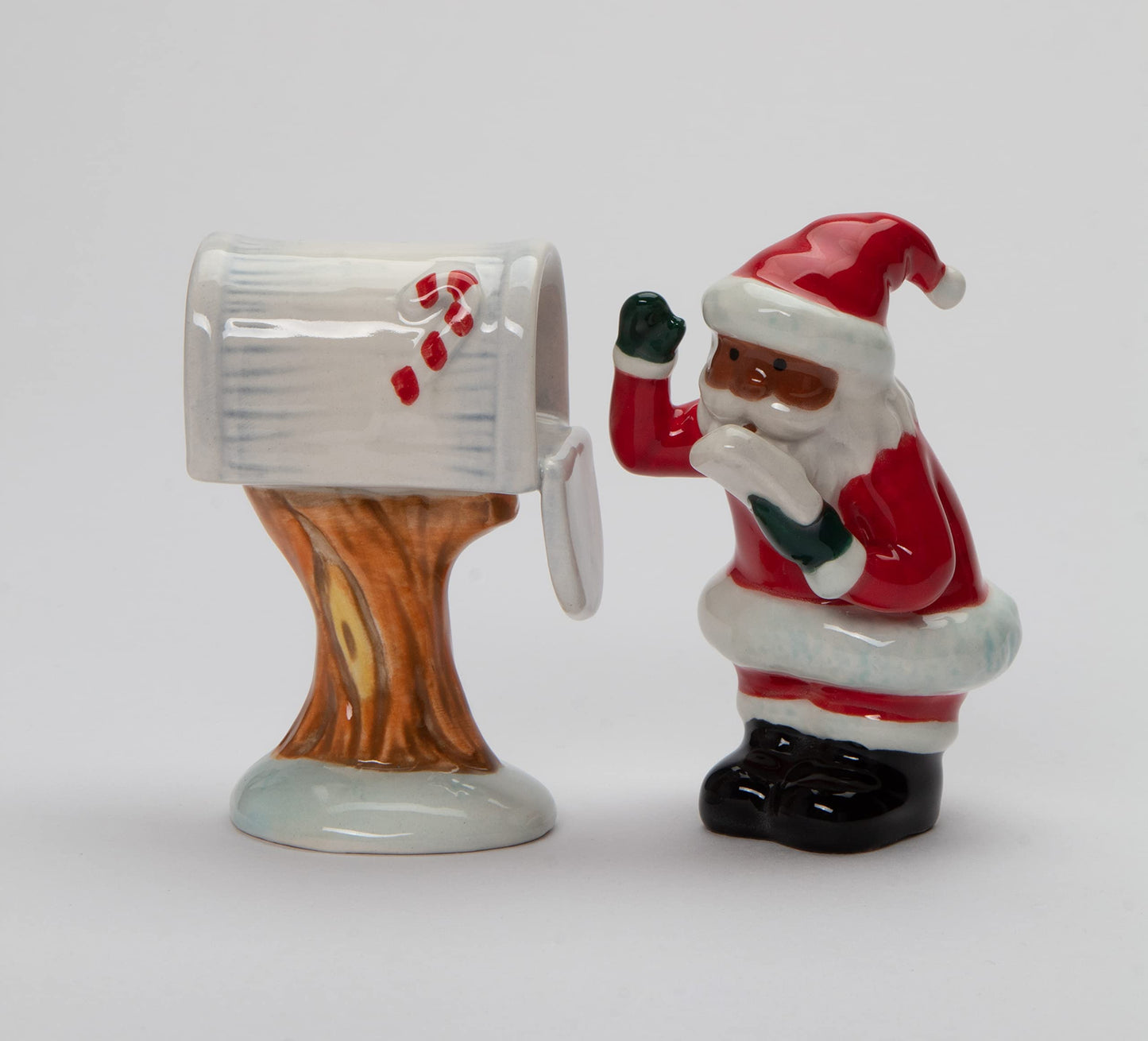 Fine Ceramic African American Black Christmas Santa Checking Mail Box Salt & Pepper Shakers Set, 3-1/2" H