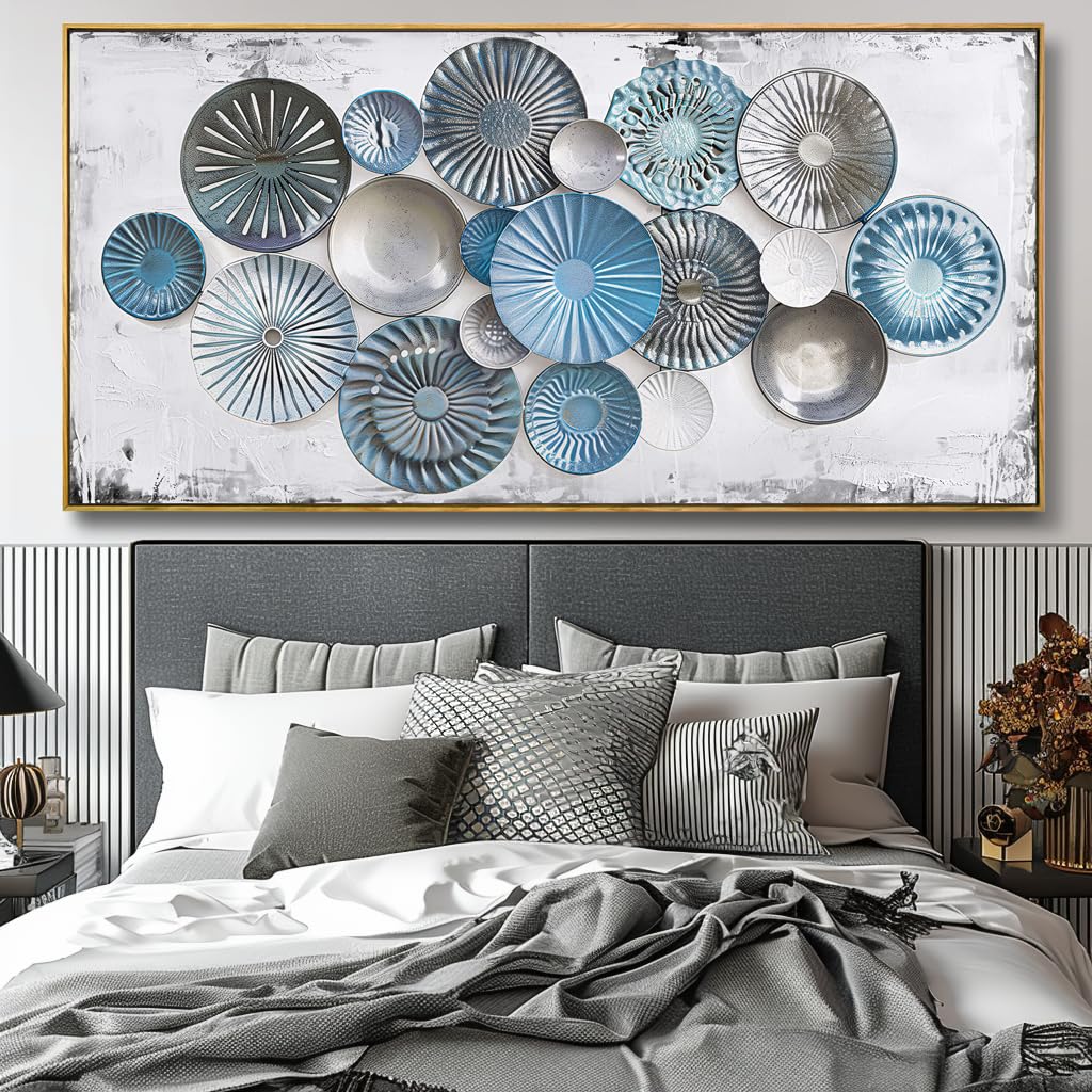 Wall Art Floral Rustic Wall Decor Blue and Grey Canvas Painting Abstract Wall Art for Bedroom Living Room Dining Room Home Office Decor 20"x40" with Framed